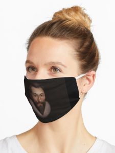 Wearing a mask with John Donne's image